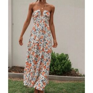 Sunfere Floral Corset Maxi Dress Womens White Orange Cottagecore Garden Party